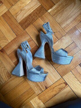 Circus by Sam Edelman Silver Platform Heels | Sculptural Heel Open Toe Size US 5